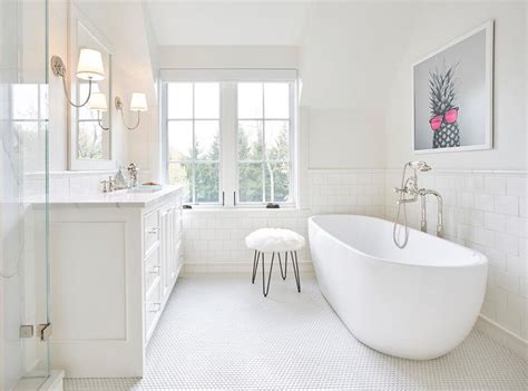 Classic White Bathroom With Pop Of Color Transitional Bathroom