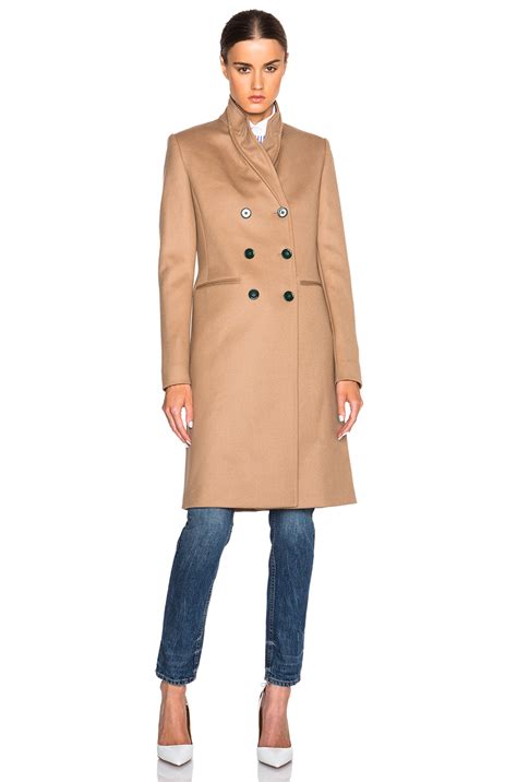 Victoria Beckham Wool Twill Double Breasted Coat In Natural Lyst