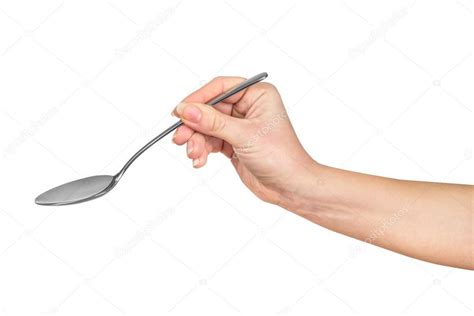 Hand Is Holding A Spoon Isolated On A White Background Stock Photo By Urfingus