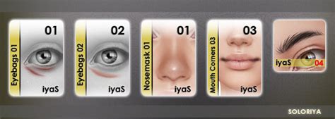 Eyebags 01 And 02 Nosemask 01 Eyebrows 04 Mouth Corner 03 At Soloriya