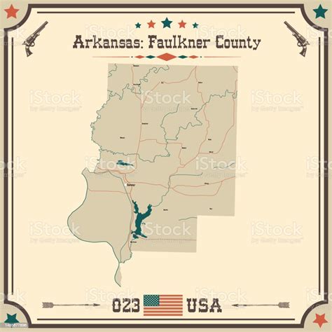 Vintage Map Of Faulkner County In Arkansas Usa Stock Illustration