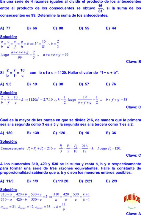 Razones Y Proporciones Ejercicios Resueltos En Pdf