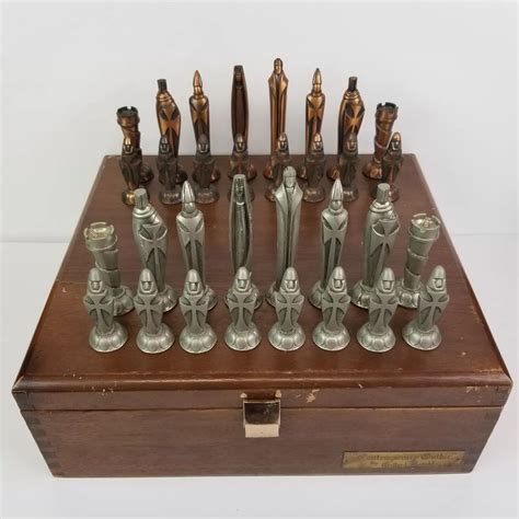 Mid Century Chess Set Contemporary Gothic By Gallant Knight 32 Pieces