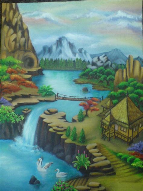 aksesoris lukisan pemandangan alam menggunakan cat air pemandangan