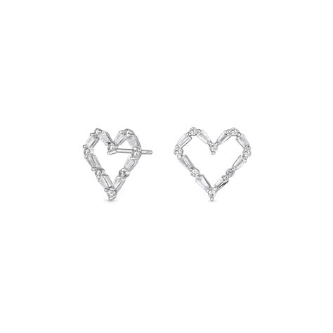Simply Silver Sterling Silver With Cubic Zirconia Open Heart Stud