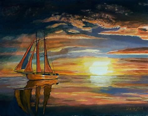 Sailing Boat In Sunset Painting By Artist Stanley Port