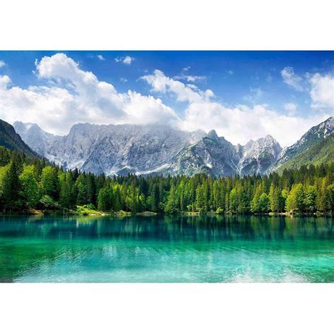 Beautiful Landscape With Turquoise Lake Forest And Mountains Wall