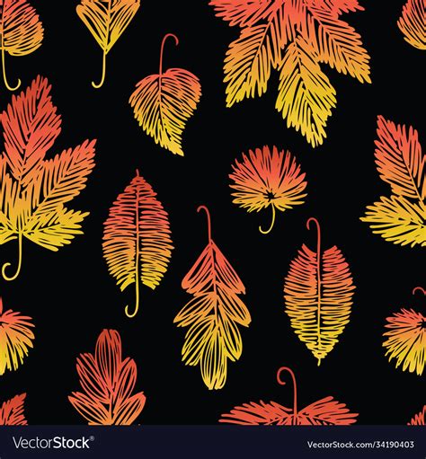 Seamless Pattern Various Drawn Autumn Leaves Vector Image