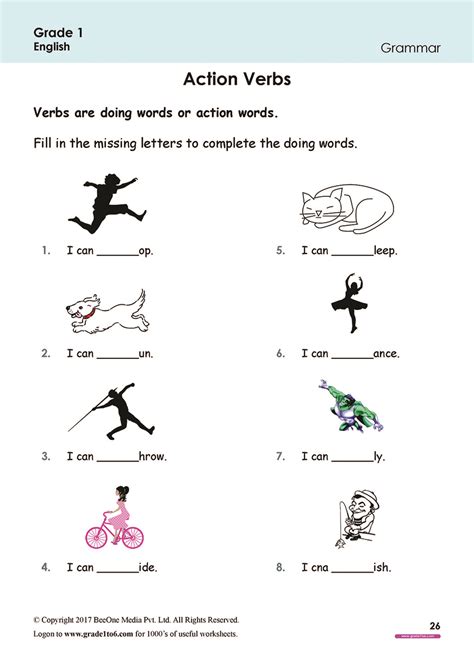 Action Verbs Worksheets For Grade 1 Rel 1 Your Home Teacher Verbs