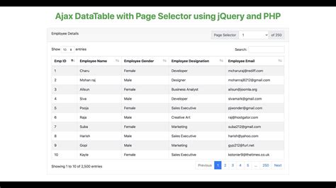 Ajax Datatable With Page Selector Using Jquery And Php Softaox Youtube