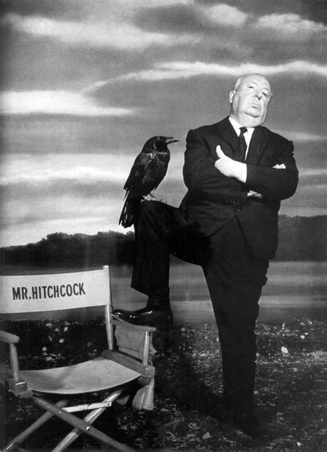 still portraits of alfred hitchcock posing with birds in promotion for his film ‘the birds