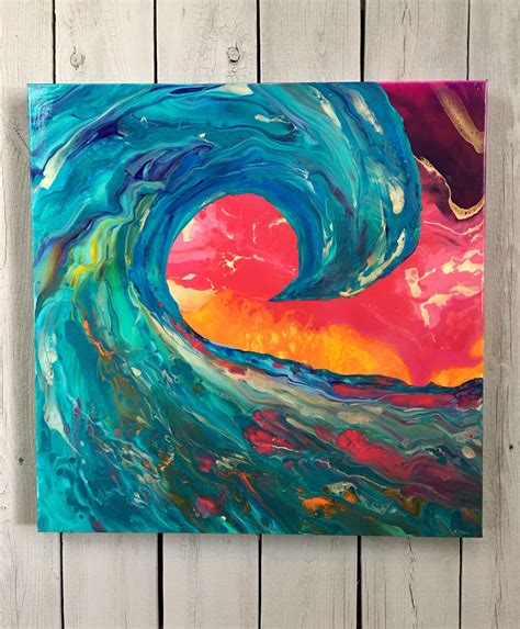 Lucid Vibes Large Tropical Wave Sunset Original Abstract Acrylic Pour