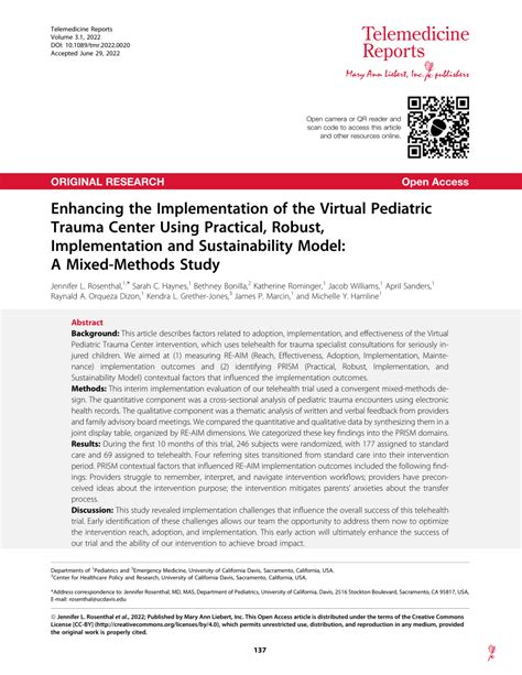 Pdf Enhancing The Implementation Of The Virtual Pediatric Trauma