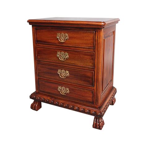Solid Mahogany Wood 4 drawers Bedside Table Antique Chippendale Design
