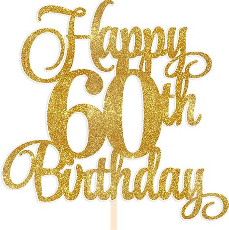 Cotton Candy Parties Happy 60th Birthday Gold Glitter Cake Topper 60