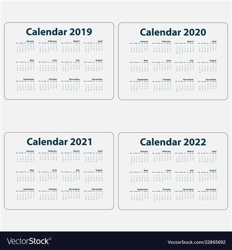 Calendar 2019 2020 2021 Royalty Free Vector Image