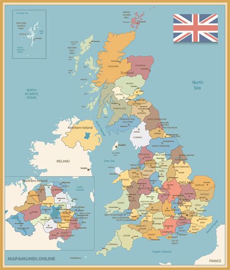 Mapa del Reino Unido Político Físico Imprimir Colorear