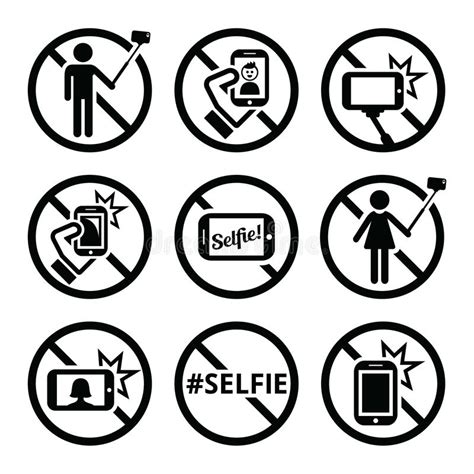 Inga Selfies Ingen Selfie Klibbar Vektortecken Vektor Illustrationer
