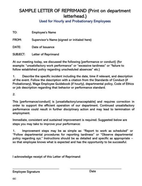Letter Of Reprimand For Employee Performance Best Examples
