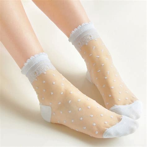 1 Pair Sky Blue Ultrathin Crystal Lace Elastic Short Socks Summer Women