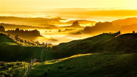Nature Landscape Clouds Hills New Zealand Grass Field Fence