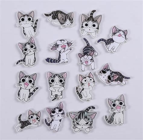 New 20pcs Cartoon Japanese Anime Cat Mix Acrylic Brooch Button Pin Diy