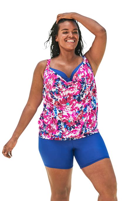 Swimsuits For All Womens Plus Size Bra Sized Blouson Tankini Top 46 C