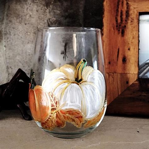Hand Painted Wine Glasses Wine Glass Rustic Fall Decor White