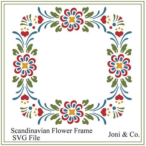 Scandinavian Flower Frame Svg Rosemaling Swedish Folk Art Etsy Folk