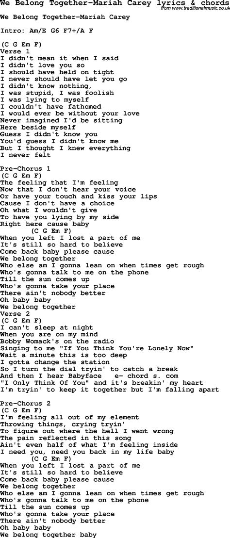 Love Song Lyrics Forwe Belong Together Mariah Carey With Chords