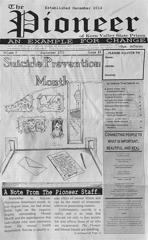 Kern Valley State Prison “The Pioneer” a newspaper for prisoners by