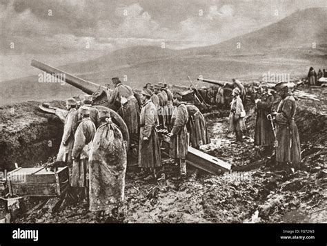 World War I Serbia Nserbian Heavy Gun Loaded And Aimed At Advancing