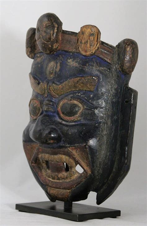 Antique Th C Wooden Dharmapala Mahakala Wrathful Deity Mask Tibet