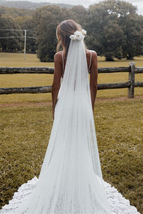 Pearly Long Veil Bridal Veil With Pearls Grace Loves Lace Us