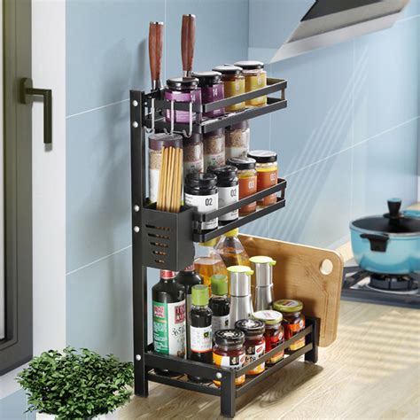 3 Tier Non Slip Corner Free Standing Spice Herb Rack Holder Organiser