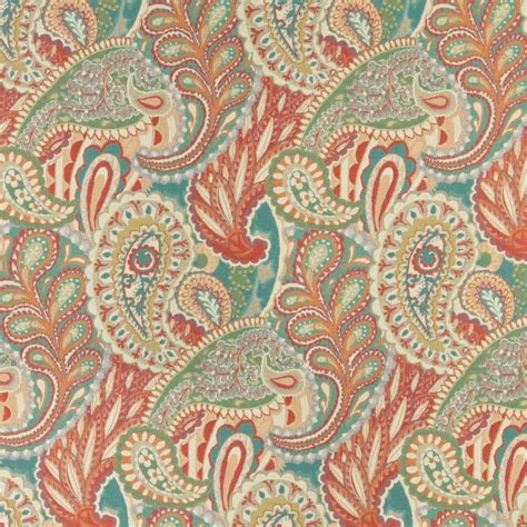 Orange Teal And Green Paisley Contemporary Upholstery Fabric By The Yard
