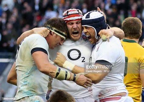 Tom Wood Ben Morgan And Dave Attwood Of England Celebrate Their