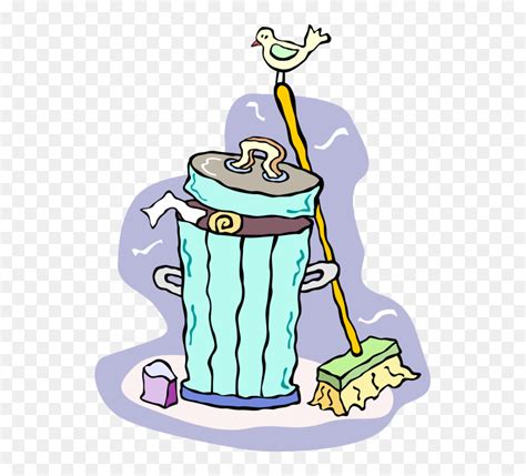 Vector Illustration Of Garbage Or Trash Can With Broom Clean Up Clip