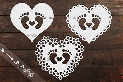 Baby Footprint Foot With Heart Svg Dxf Papercut Laser Cut By