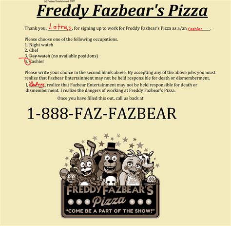 Fazbear Entertainment Now Hiring Fivenightsatfreddys