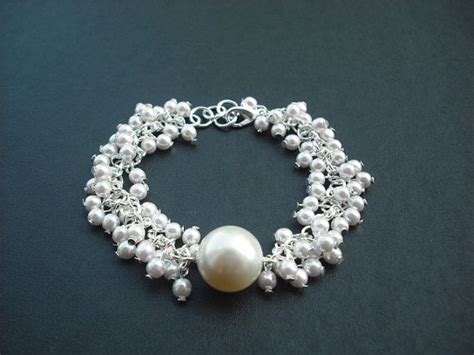 Pearl Cluster Bracelet With Swarovski Pearl Etsy Pearl Cluster