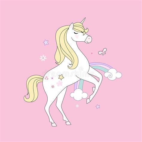 Cute Little White Unicorn Pastel Soft Colors Vector Stock Vector