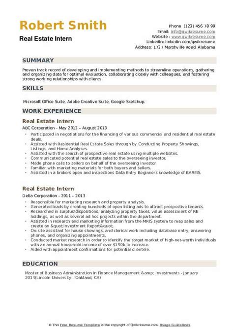 Delivering exceptional service and quality. Real Estate Intern Resume Samples | QwikResume