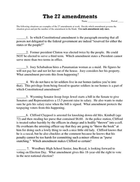 11 Amendments 1 10 Worksheet