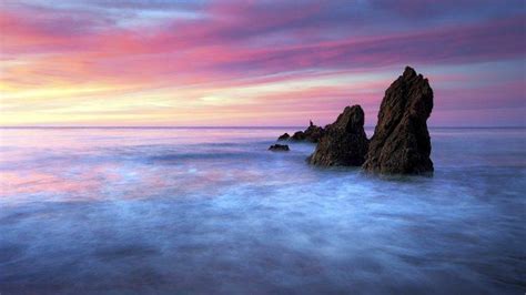 Nature Landscape Rock Water Sea Clouds Horizon Sunset Waves