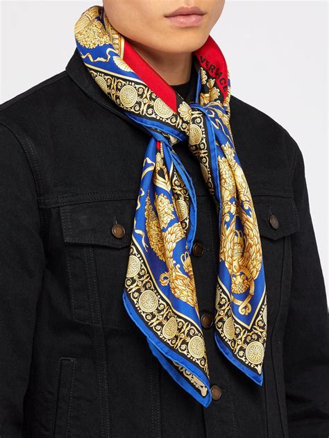 Versace Baroque And Leopard Print Silk Twill Scarf In Red For Men Lyst
