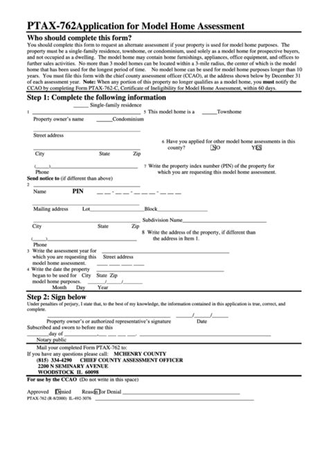 Form Ptax 762 Application For Model Home Assessment Printable Pdf