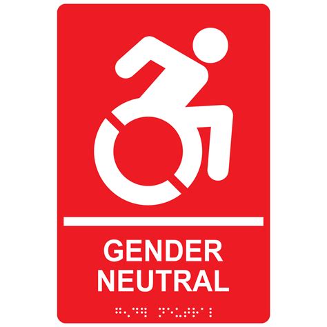 Red Gender Neutral Restroom Braille Sign With Dynamic Accessibility