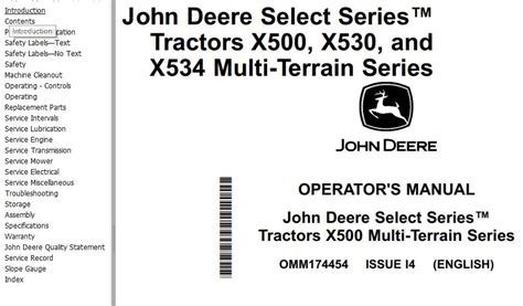 John Deere Tractors X500 X530 X534multi Terrain Operators Manual