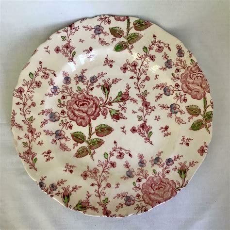 Vintage Johnson Bros Rose Chintz Pink Floral Ironstone Dinner Plate